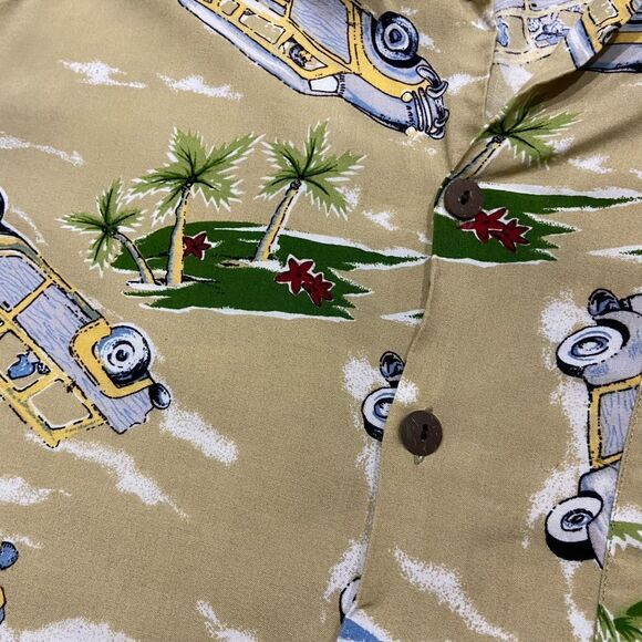 Uluwatu Casual Hawaiian Surf Beach Tan Multicolored Button Front Shirt Men's M - Picture 4 of 10